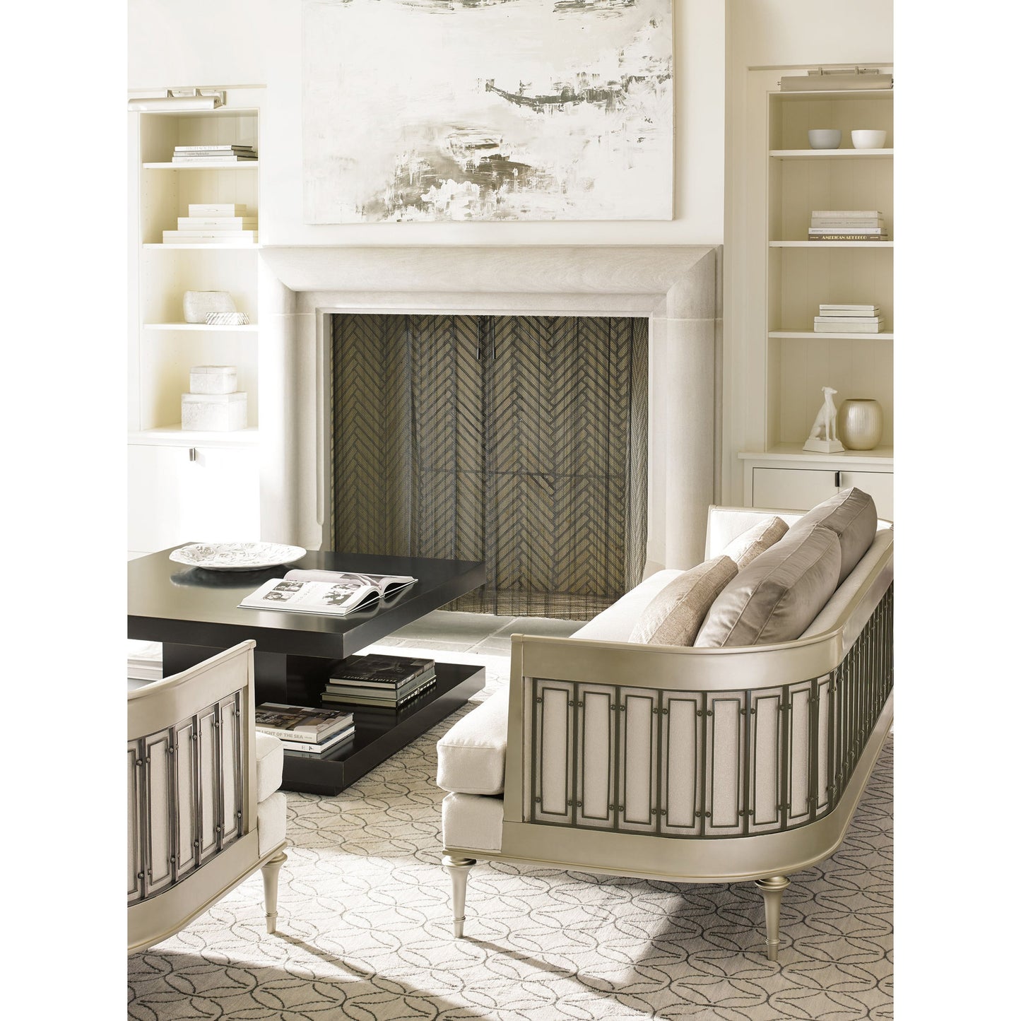 006 SR-769012 | Lifestyle | Quit Your Metal-Ing Sofa by Caracole in natural and platinum, tungsten. Made from birch, plated metal in a cottage & farmhouse style.