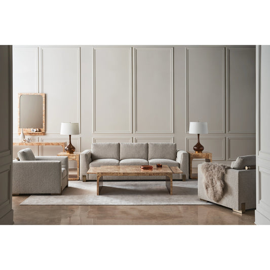 Counter Balance Sofa by Caracole in oatmeal and champagne gold. Made from metal in a modern style.