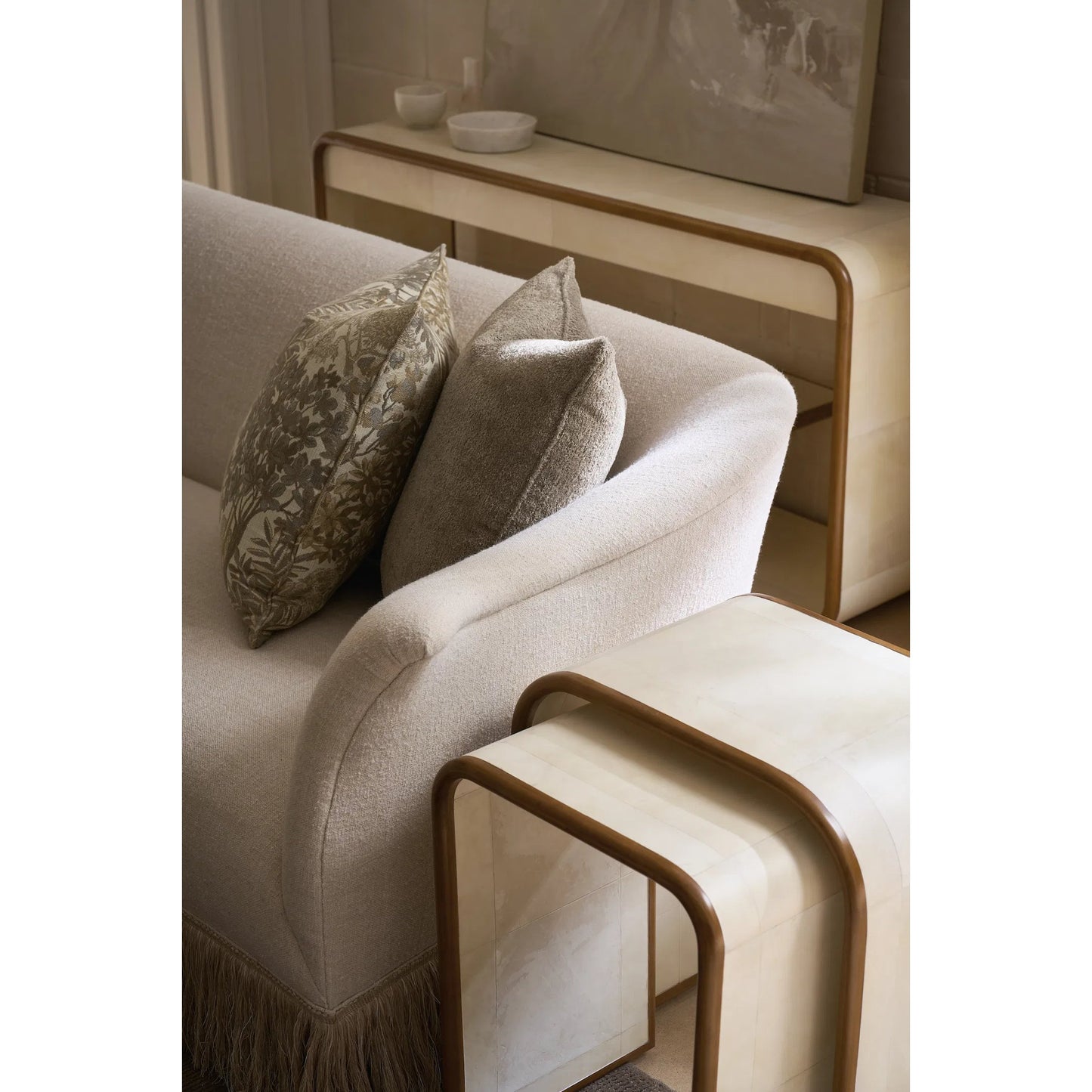 005 SI-2193897 | Lifestyle | Savoy Sofa by Caracole in chestnut. Made from asian hardwood in a transitional style.