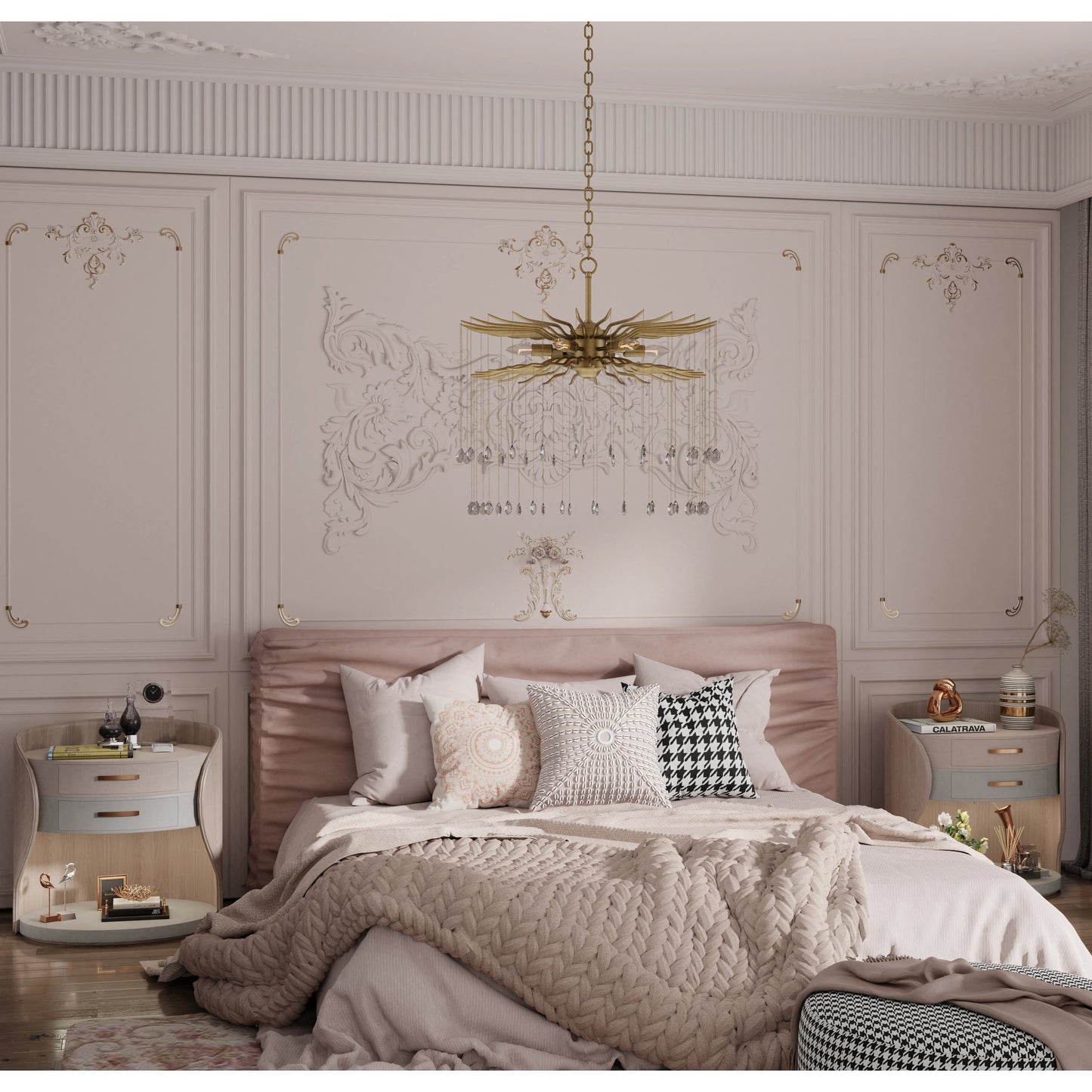 006 SI-1965985 | Lifestyle | Lark 6-Light Chandelier by Lumanity in brass. Made from iron, crystal in a modern style.