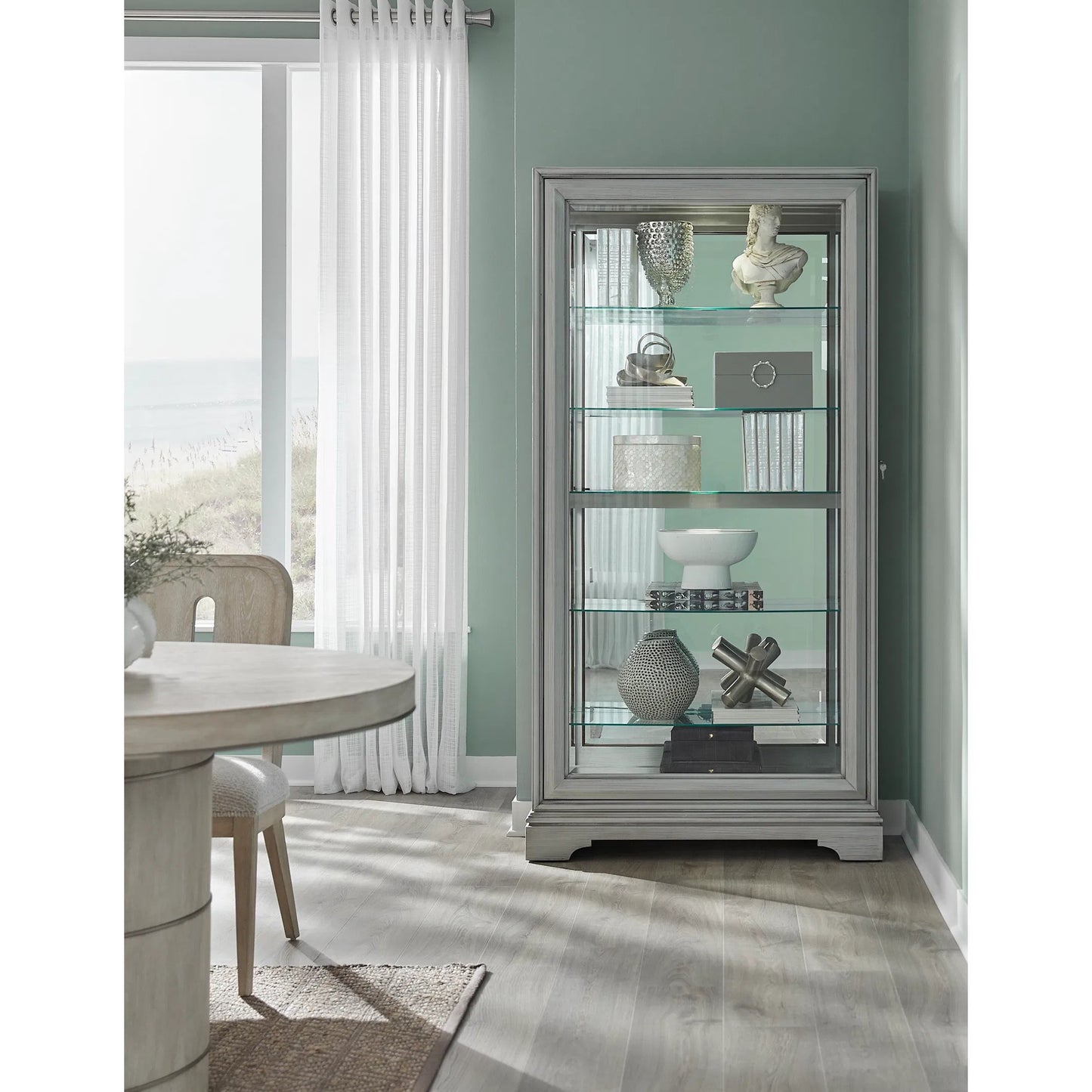 007 SI-2449334 | Lifestyle | Traditional Sliding Door Curio by Pulaski Furniture in gray. Made from birch wood in a modern style.