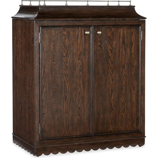 Commerce and Market Dukes Bar Cabinet by Hooker Furniture in dark wood and elm, gold. Made from unique in a traditional style.