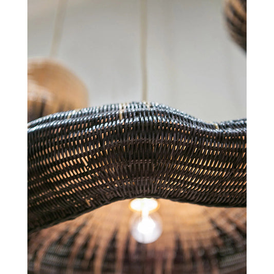 Comme Des Paniers Pendant by Currey and Company in khaki, black. Made from wrought iron, wicker in a coastal style.