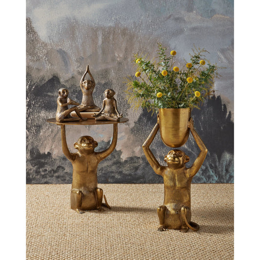 Zen Monkey Set by Currey and Company in antique brass. Made from cast aluminum in a eclectic & global style.