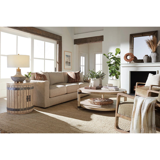 Vineyard Row Round Cocktail Table by Hooker Furniture in light wood and sonoma. Made from unique in a transitional style.