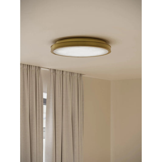 Aydan Flush Mount by Currey and Company in natural, polished antique brass. Made from alabaster, metal in a transitional style.