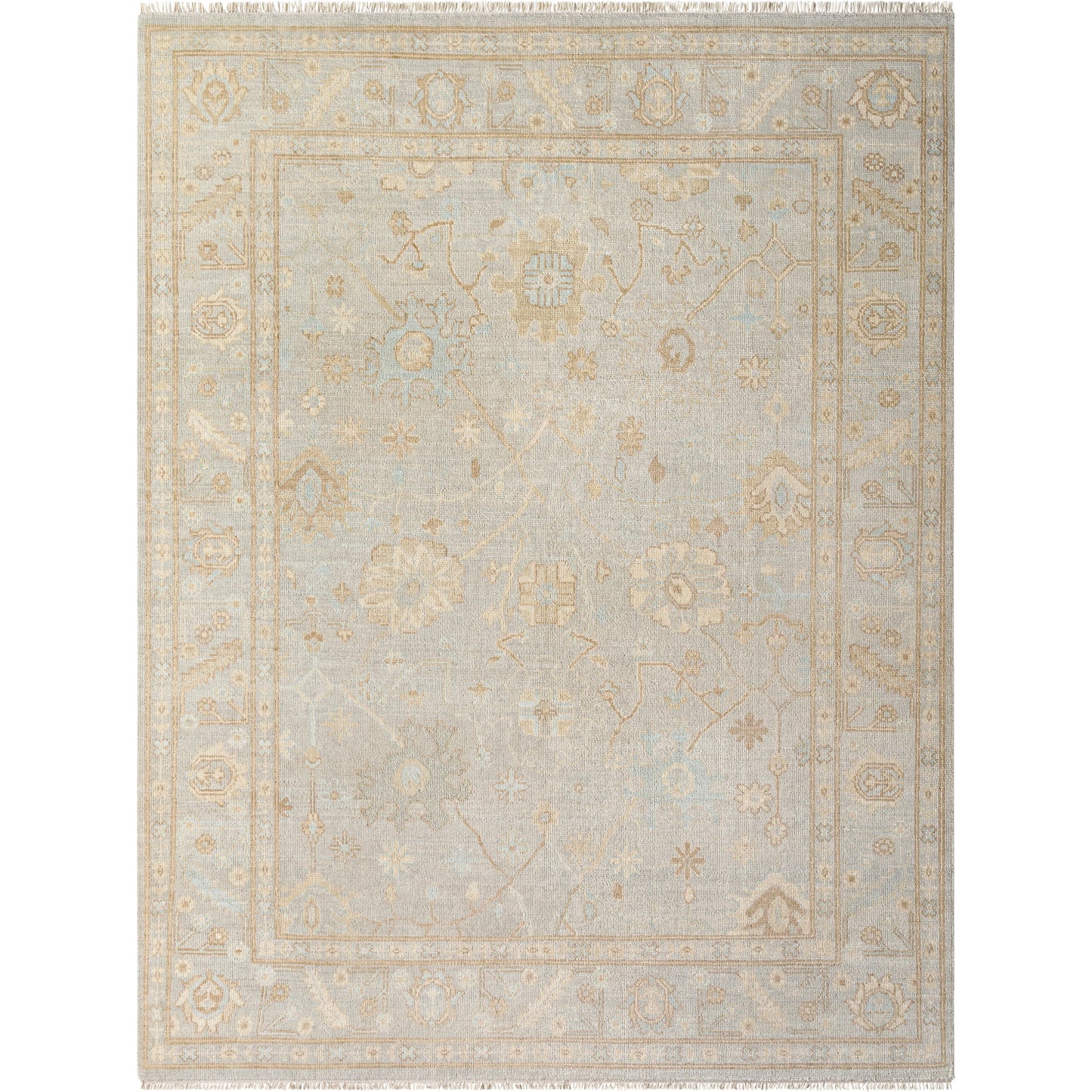 001 SI-2053162,SI-2053163,SI-2053164,SI-2053165 | Primary Silo | Ushak Rug - 495626 by Surya in pewter, sandstone, ivory, pale gold, misty blue. Made from face: 100% wool, warp: 65% cotton, 35% polyester in a unique style.