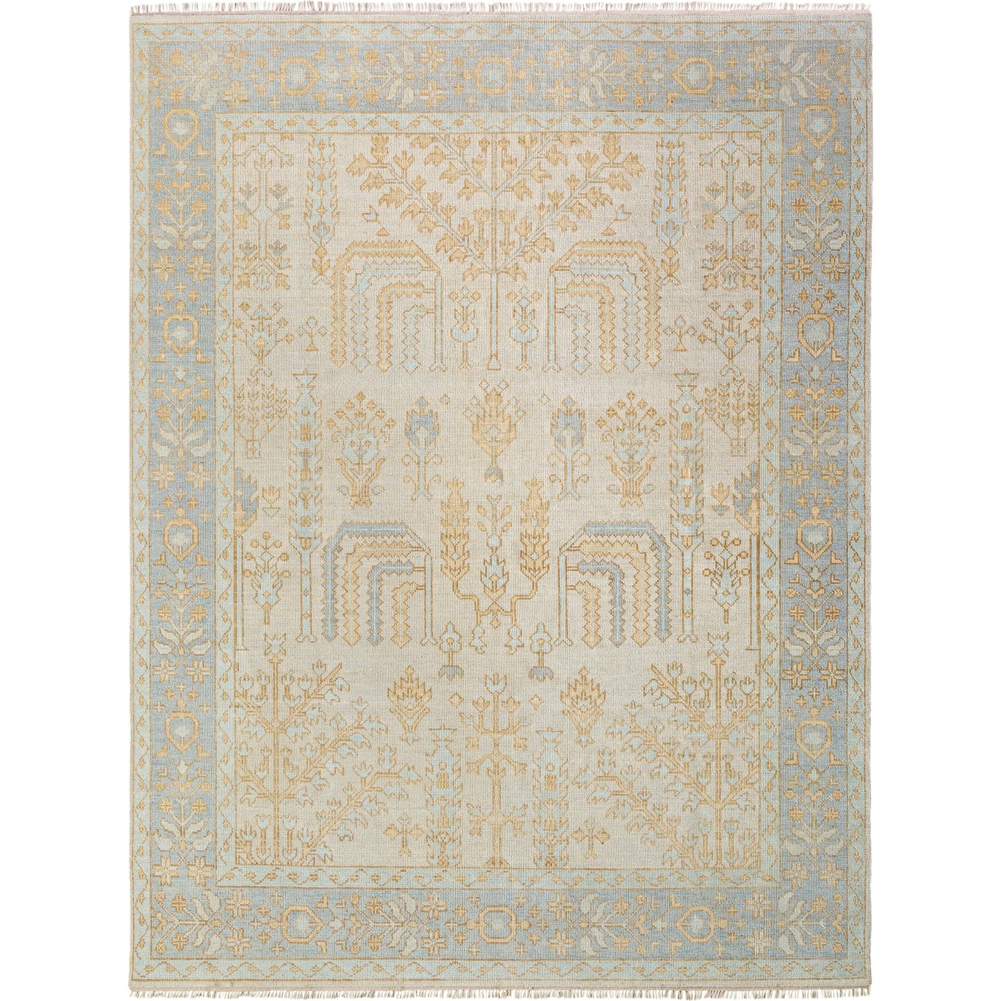 001 SI-2053166,SI-2053167,SI-2053168,SI-2053169 | Primary Silo | Ushak Rug - 495635 by Surya in sky blue, sandstone, pale gold, ivory. Made from face: 100% wool, warp: 65% cotton, 35% polyester in a unique style.