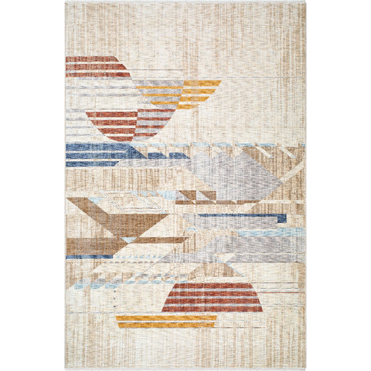 Usonia Rug - 500399 by Livabliss in white, gray, brown, ice blue, burnt orange. Made from face: 100% polyester, warp: 100% cotton in a unique style.