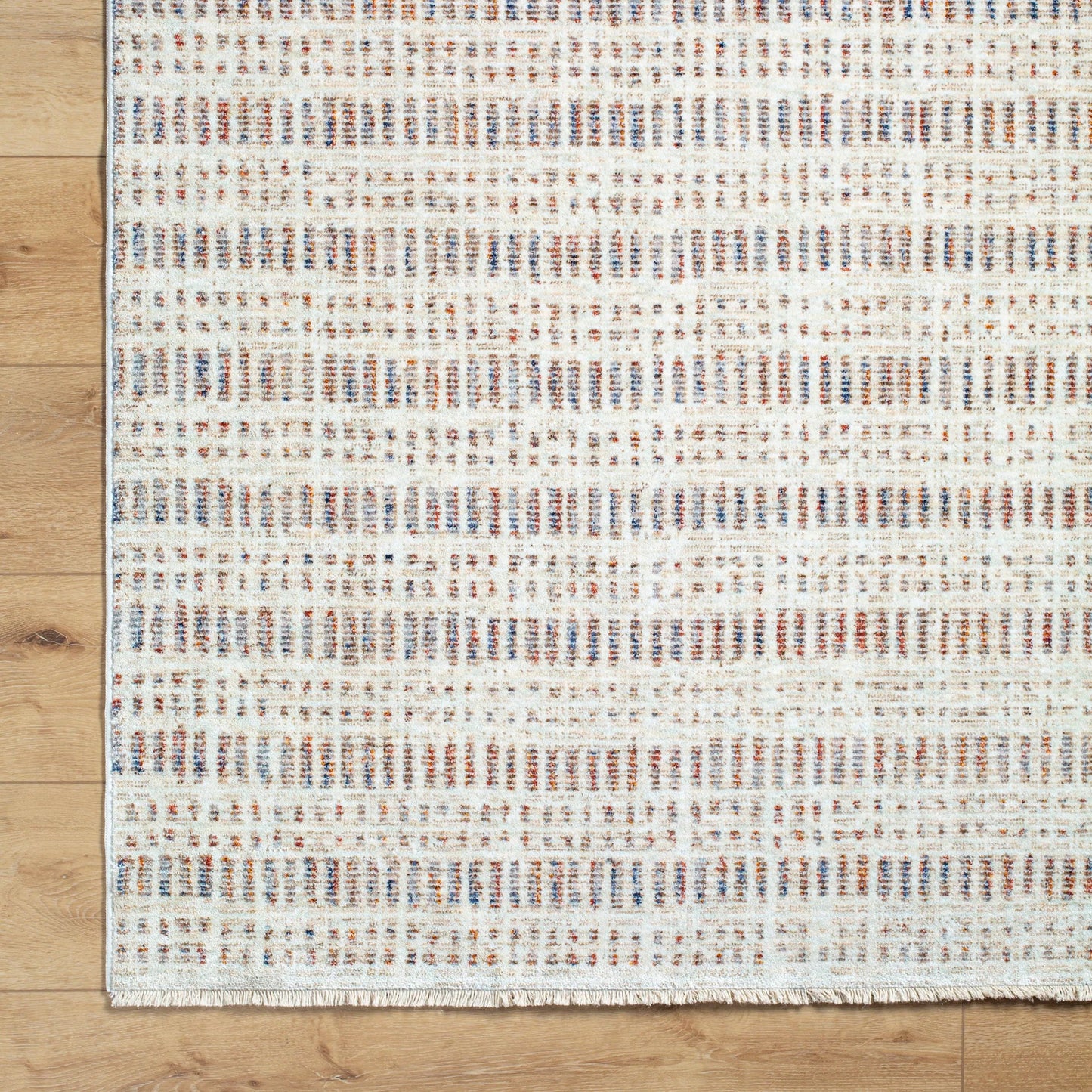 005 SI-2054082,SI-2054083,SI-2054084,SI-2054085,SI-2054086 | Closeup | Usonia USO-2308 Rug by Livabliss in white, brown, gray, dark blue, rust. Made from face: 100% polyester, warp: 100% cotton in a unique style.