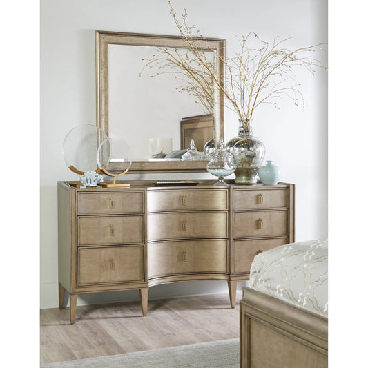 Cove Dresser Mirror by A.R.T. Furniture in grey and mica. Made from rubberwood solids, primavera veneer, glass, cork in a traditional style.