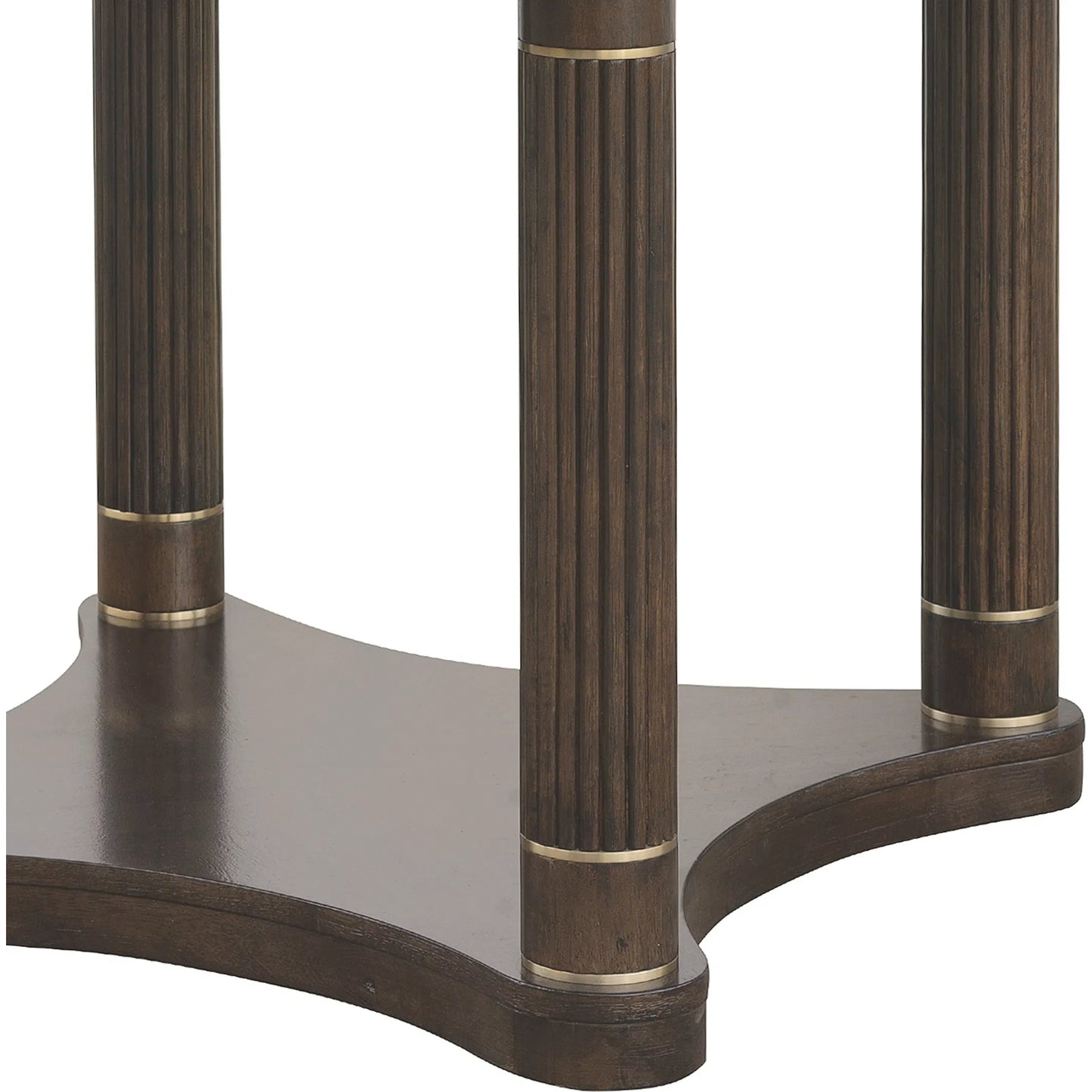 004 SI-2449343 | Closeup | Asher Park Round Dining Table by Pulaski Furniture in piano brown. Made from eucalyptus veneers in a unique style.