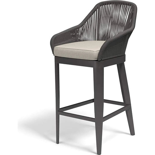 Milano Outdoor Barstool by Sunset West in slate. Made from olefin rope in a coastal style.