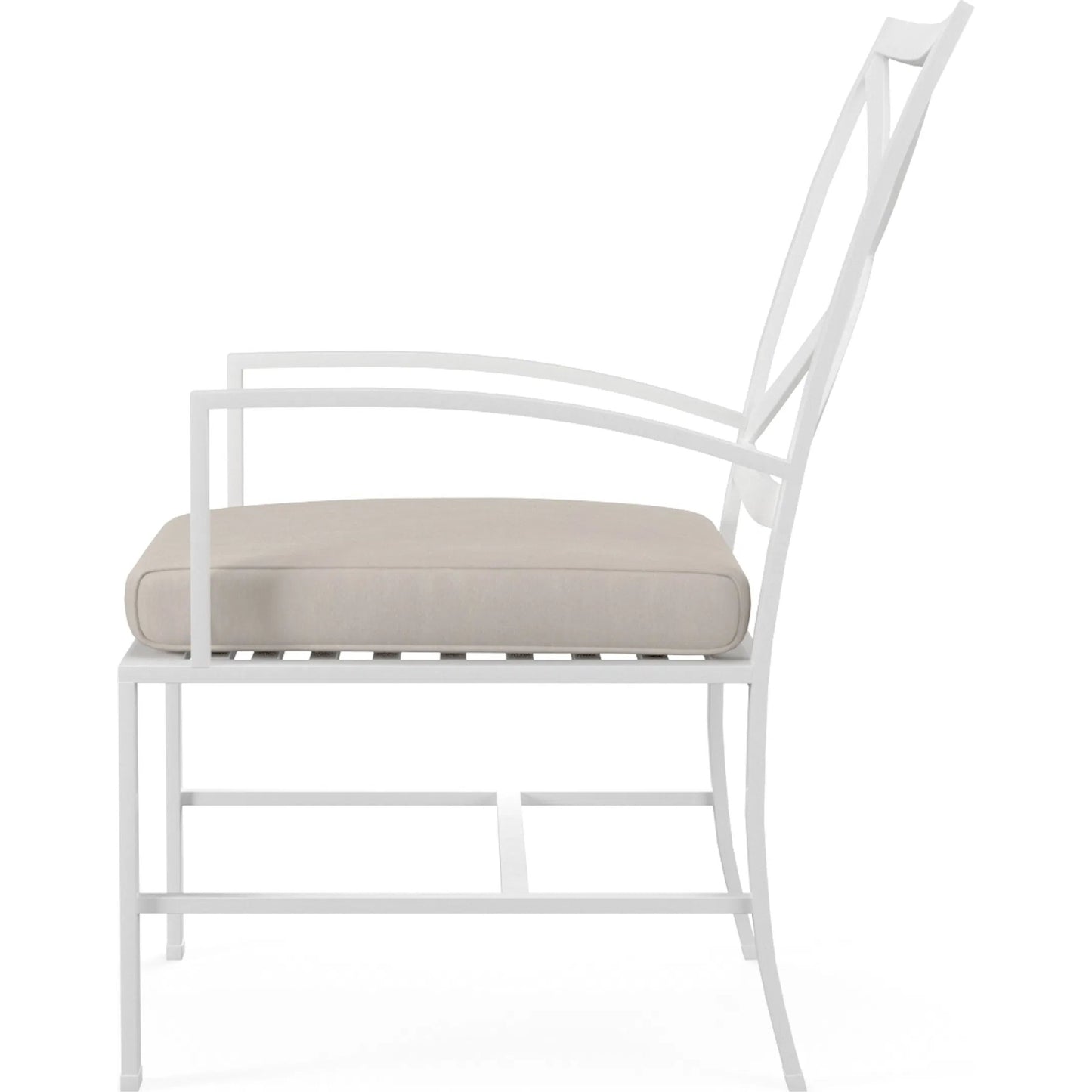 003 SI-2167190 | Additional Silo | Bristol Outdoor Dining Chair in Canvas Flax w/ Self Welt by Sunset West in white. Made from aluminum in a modern style.