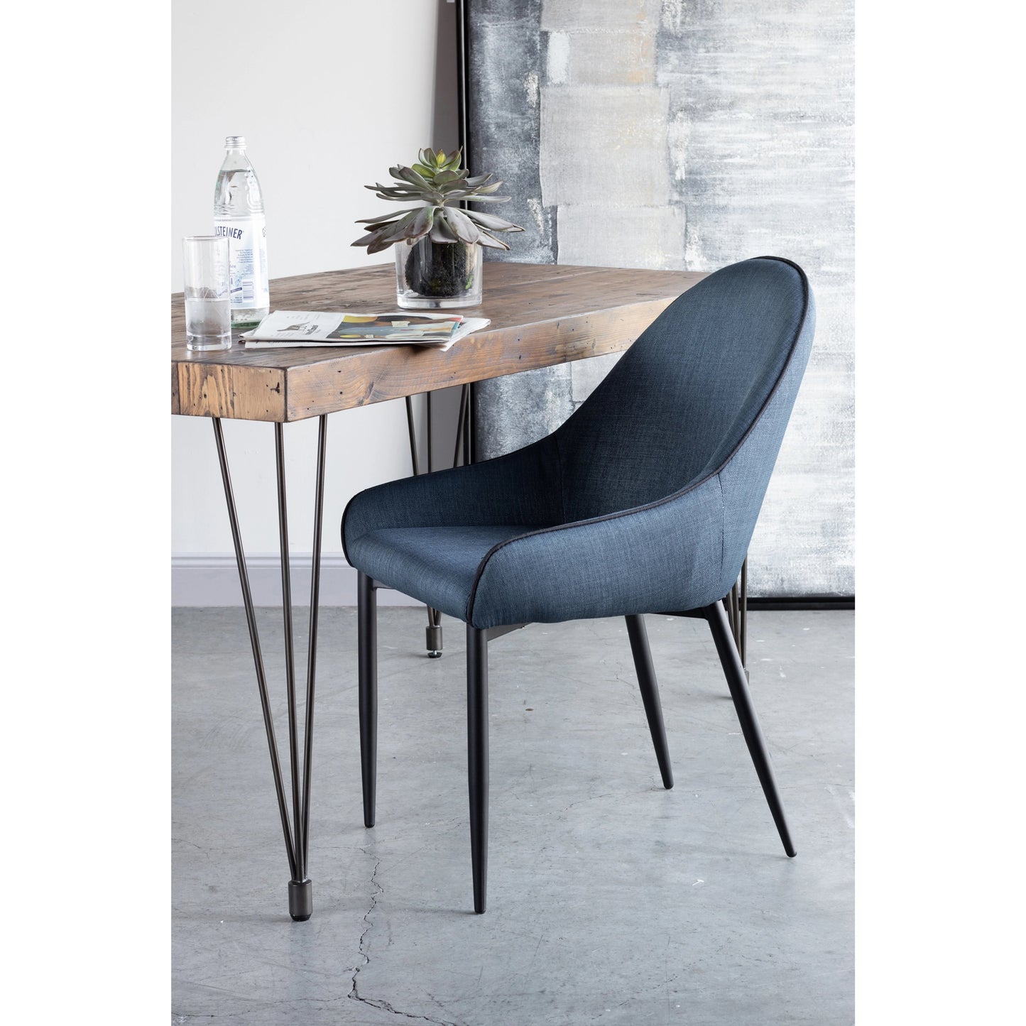 007 S-243780 | Lifestyle | Lapis Dining Chair (Set of 2) by Moe's Home Collection in blue. Made from 100% polyester upholstery, metal legs, high density foam in a modern style.
