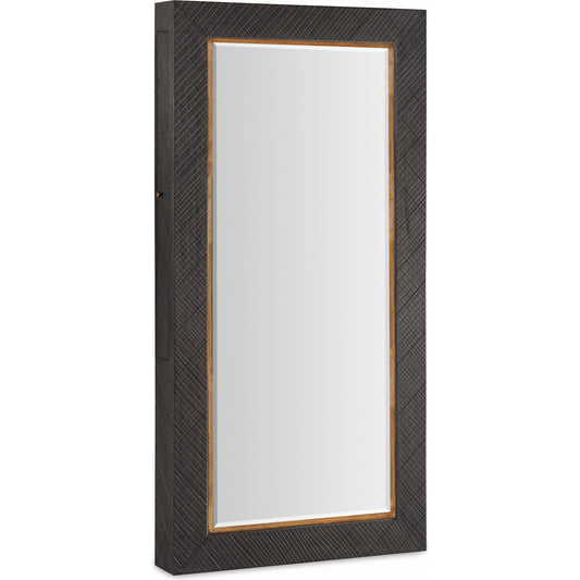 001 SI-1959509 | Primary Silo | Big Sky Floor Mirror by Hooker Furniture in furrowed bark. Made from wood, resin, mirror, felt in a modern style.