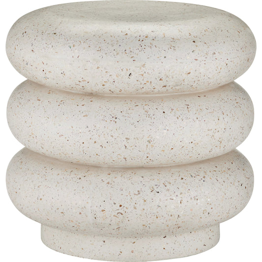 Cusani Stool by Currey and Company in ivory terrazzo. Made from concrete, stone, shell in a modern style.