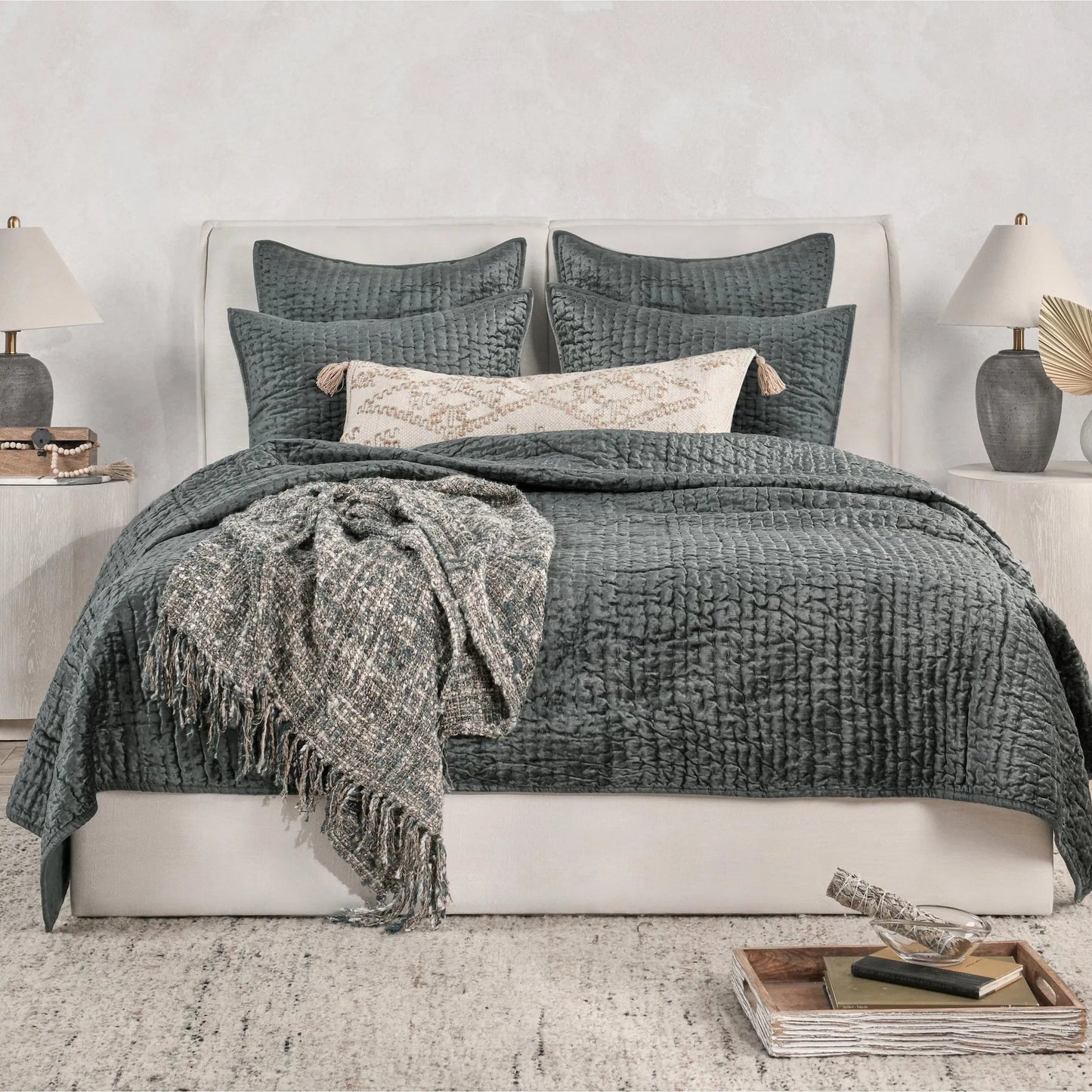 073 SI-2223039 | Lifestyle | Dimitry 100% Rayon Velvet Bay Quilt by Villa by Classic Home. Made from unique in a modern style.