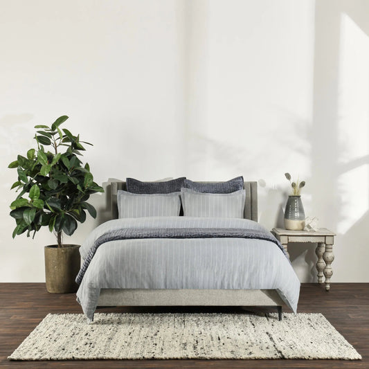 Monaco Sage Duvet by Villa by Classic Home. Made from 100% belgian flax linen 100% cotton back in a transitional style.
