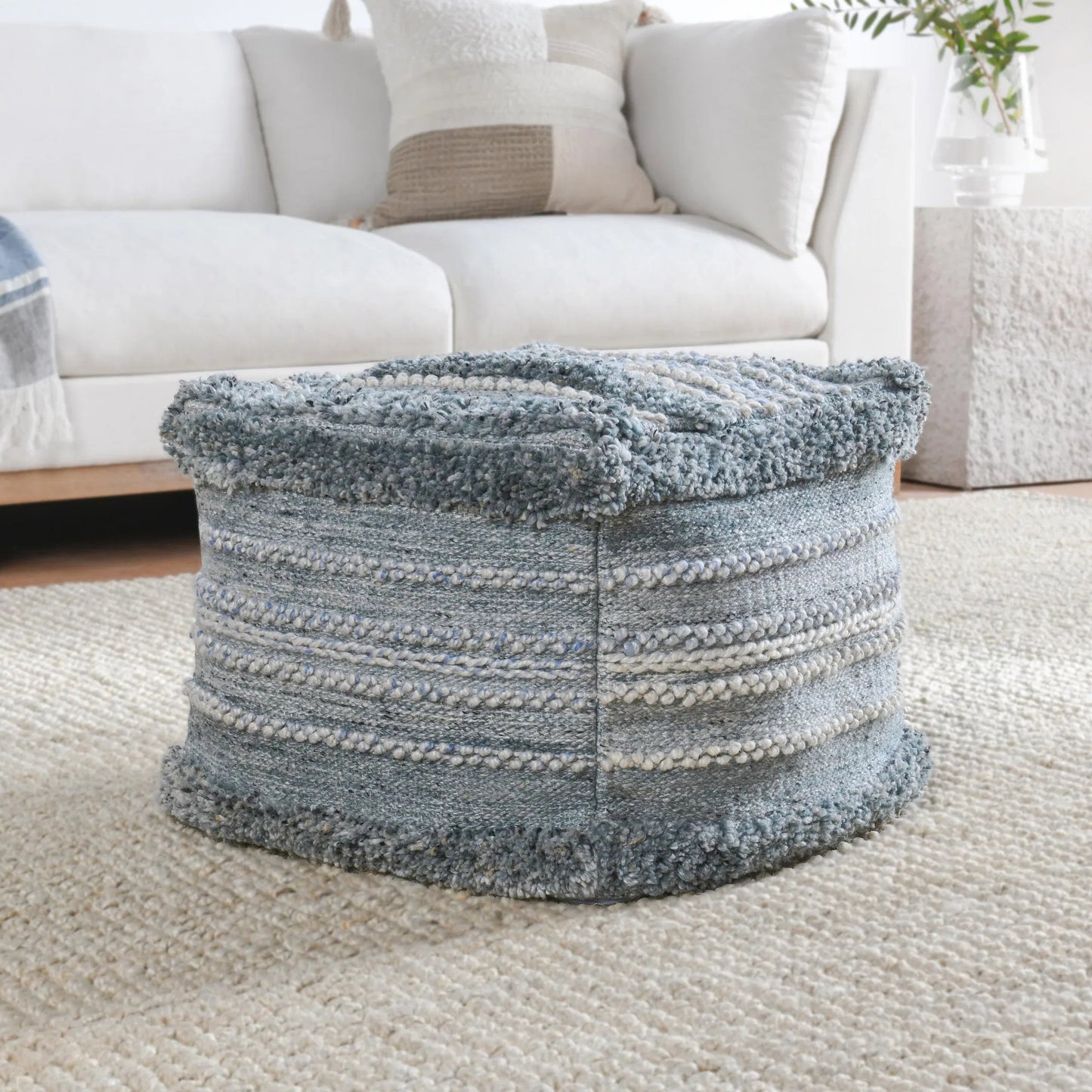 005 SI-2243810 | Lifestyle | Elko Pouf by Villa by Classic Home in blue. Made from 100% polyester in a eclectic & global style.