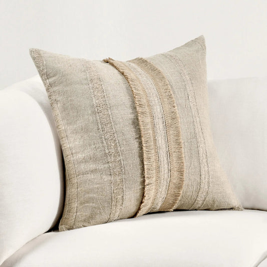 Valley Belgian Linen Woven Throw Pillow by Villa by Classic Home in natural. Made from 100% belgian linen in a rustic style.