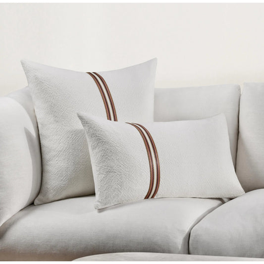 Ralph Cotton Linen Throw Pillow by Villa by Classic Home in ivory, sangria red. Made from 60% cotton, 40% belgian flax linen in a transitional style.