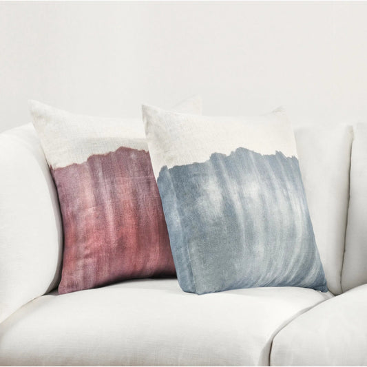 Cora Belgian Linen Hand Painted Throw Pillow by Villa by Classic Home in denim blue. Made from 100% belgian flax linen in a modern style.