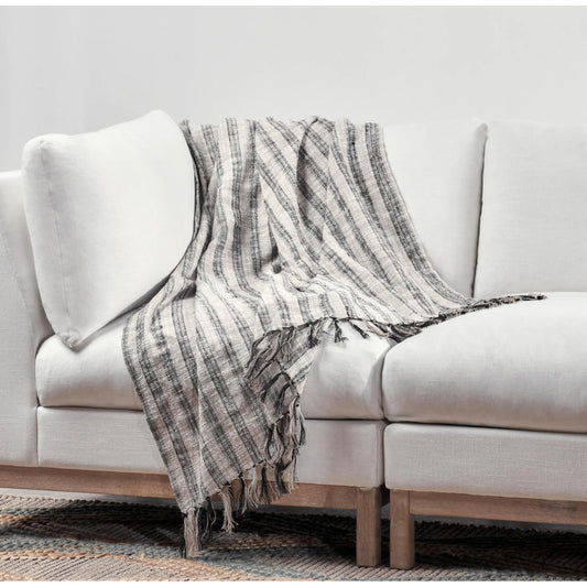 Linna 100% Cotton Throw Blanket by Villa by Classic Home in natural, black. Made from 100% cotton in a transitional style.