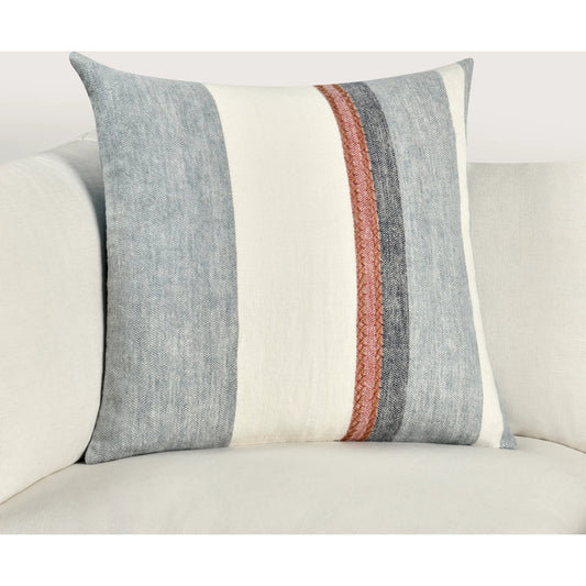 Caylor Belgian Linen Blend Multicolor Throw Pillow by Villa by Classic Home in blue. Made from 100% belgian flax linen in a eclectic & global style.