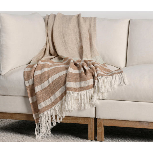 Sherry 100% Belgian Linen Throw Blanket by Villa by Classic Home in rust. Made from 100% belgian flax linen in a transitional style.