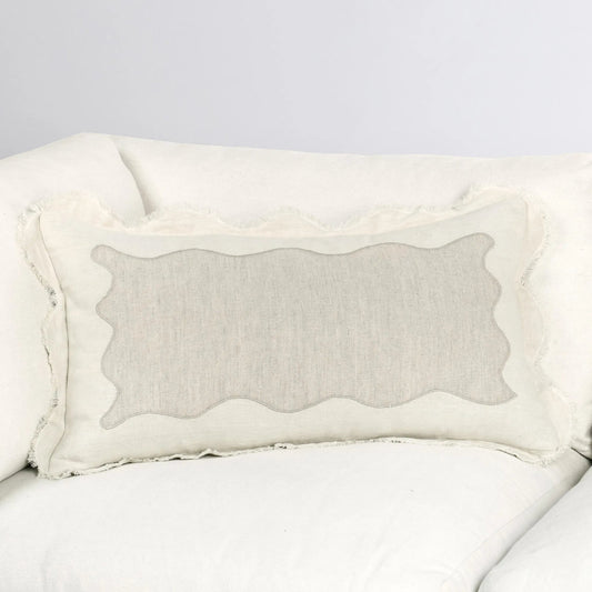 Tollo Applique Design Linen Blend Throw Pillow by Villa by Classic Home in ivory. Made from 50% cotton, 50% linen in a transitional style.