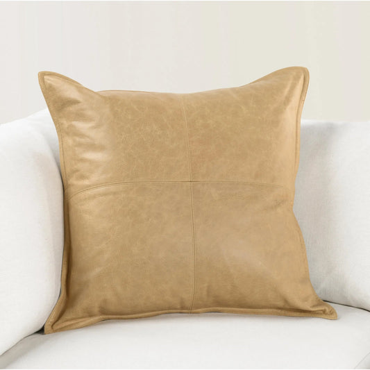 Golden Genuine Leather Throw Pillow by Villa by Classic Home in wheat. Made from 100% genuine leather, 100% cotton in a unique style.