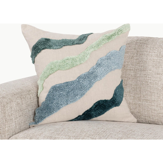 Inertia Cotton Blend Throw Pillow by Villa by Classic Home in blue. Made from 50% cotton, 50% linen, same fabric front in a unique style.
