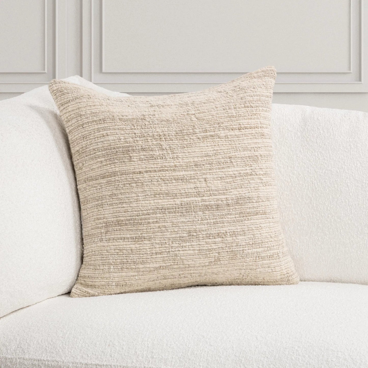 009 SI-2533420 | Lifestyle | Wharf Linen Blend Throw Pillow by Villa by Classic Home in beige. Made from 70% linen, 30% wool in a unique style.