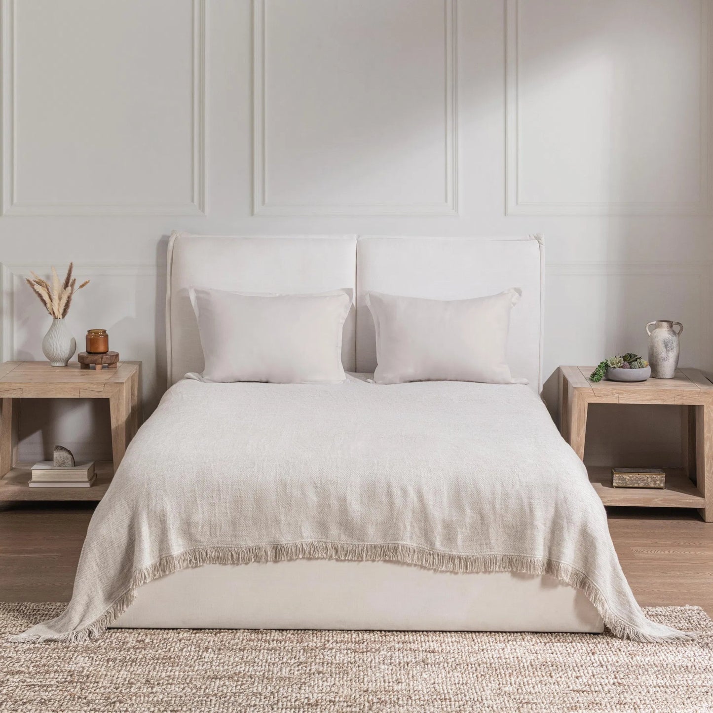 007 SI-2537827 | Lifestyle | Avani Linen Blend Blanket by Villa by Classic Home in natural. Made from 80% viscose, 20% linen in a unique style.