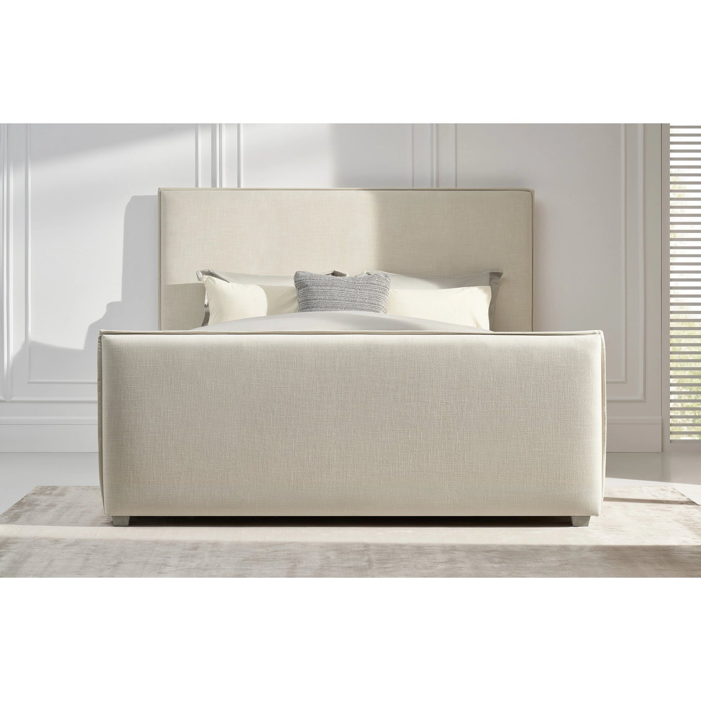 013 SI-2130653,SI-2130654 | Lifestyle | Zest Flanged Upholstered Bed by Zest in beige, flax and cream. Made from rubberwood, fabric in a modern style.