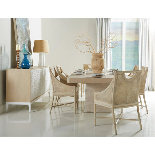 Fjord Dining Chair by Jonathan Charles in white washed cerused oak. Made from oak solids, cane, rope, foam, fabric in a transitional style.