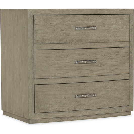 Linville Falls Ashford Three Drawer Nightstand by Hooker Furniture in mink. Made from oak veneers in a modern style.