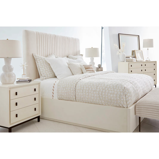 Blanc Upholstered Panel Bed by A.R.T. Furniture in alabaster. Made from parawood solids, maple veneers, foam, fabric in a modern style.