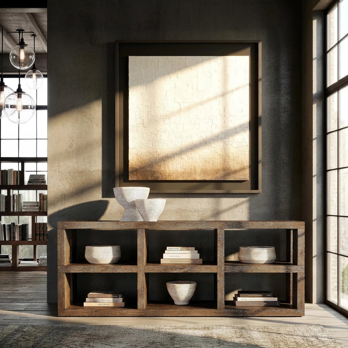 007 SI-2513537 | Lifestyle | Outline Shelf Console Table by Bernhardt in cassel. Made from wood in a transitional style.