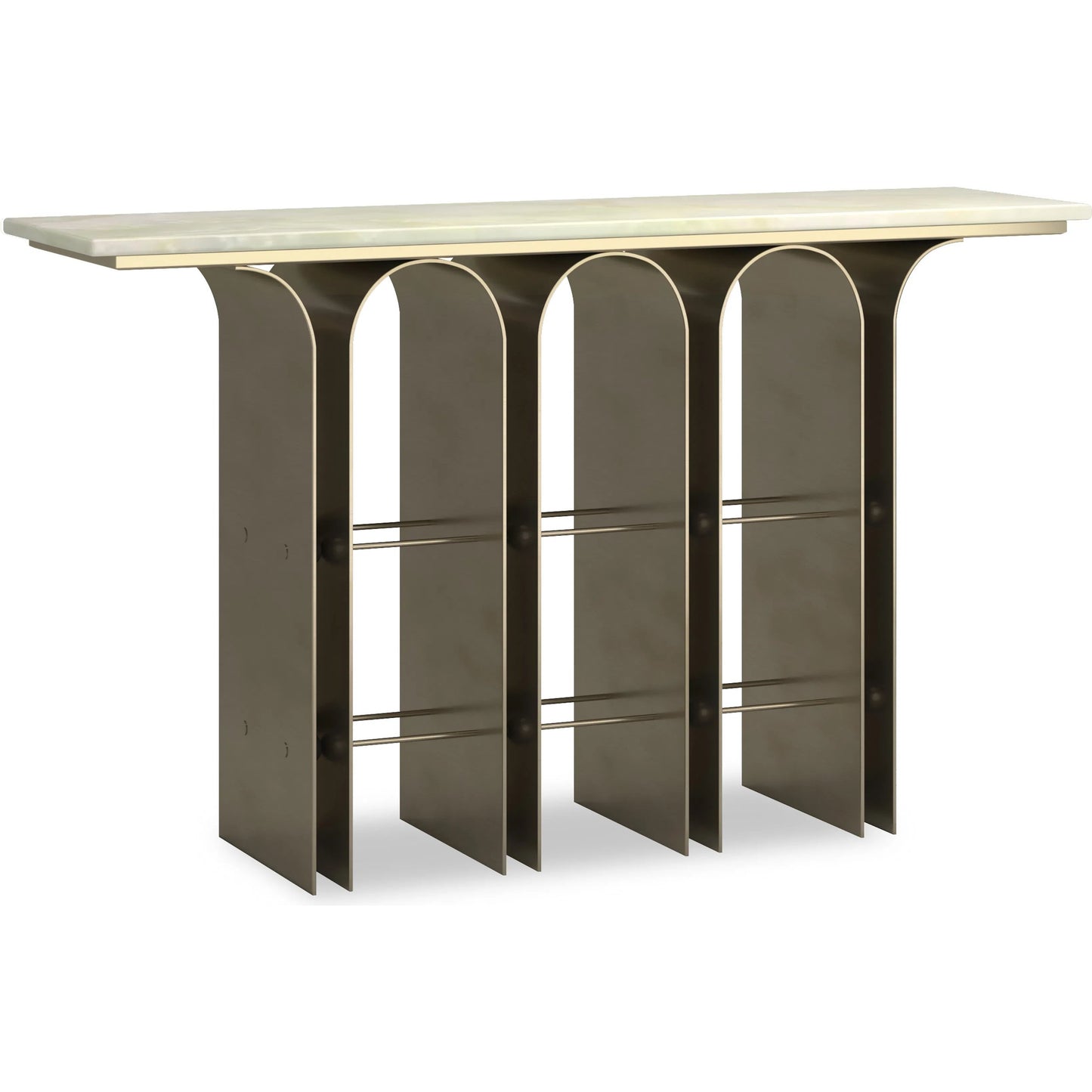 001 SI-2250541 | Primary Silo | Nexus Console Table by Caracole in brushed gold, brushed deep bronze. Made from metal, stone in a unique style.