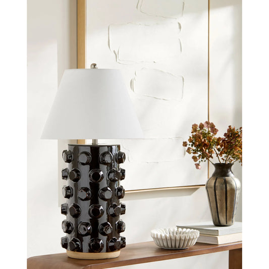 Vage Accent Table Lamp by Surya in glazed. Made from ceramic, linen, plastic, iron in a modern style.