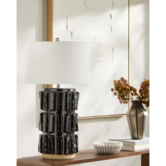 Vage Table Lamp by Surya. Made from ceramic, linen, plastic, iron in a modern style.