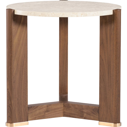 001 SI-2458574 | Primary Silo | Eleana 3 Leg Round End Table by Hooker Furniture in light caramel, quartered walnut veneers, marble. Made from walnut veneers, marble in a modern style.