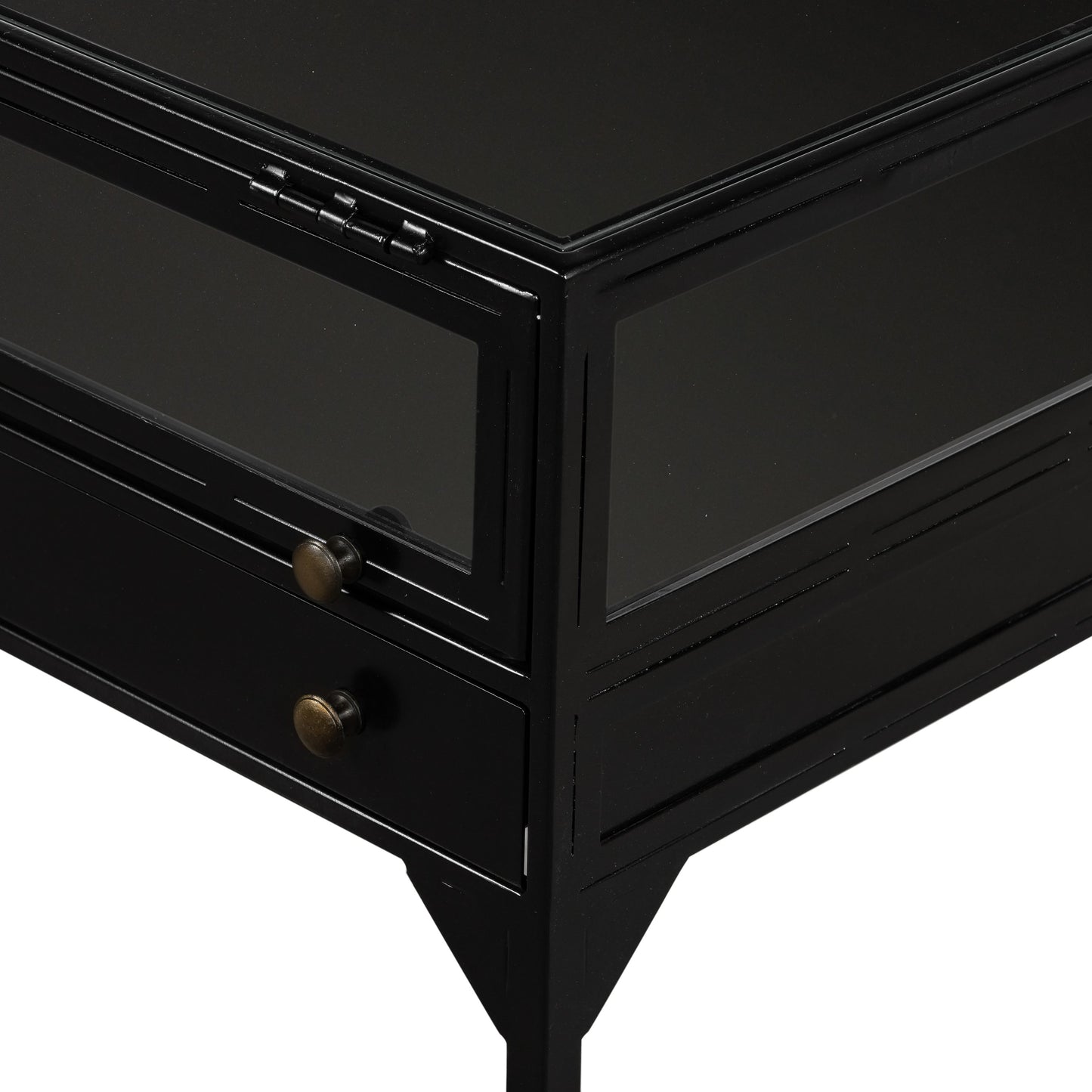 008 SR-369201 | Additional Silo | Shadow Box End Table by Four Hands in black. Made from tempered glass, iron in a modern style.