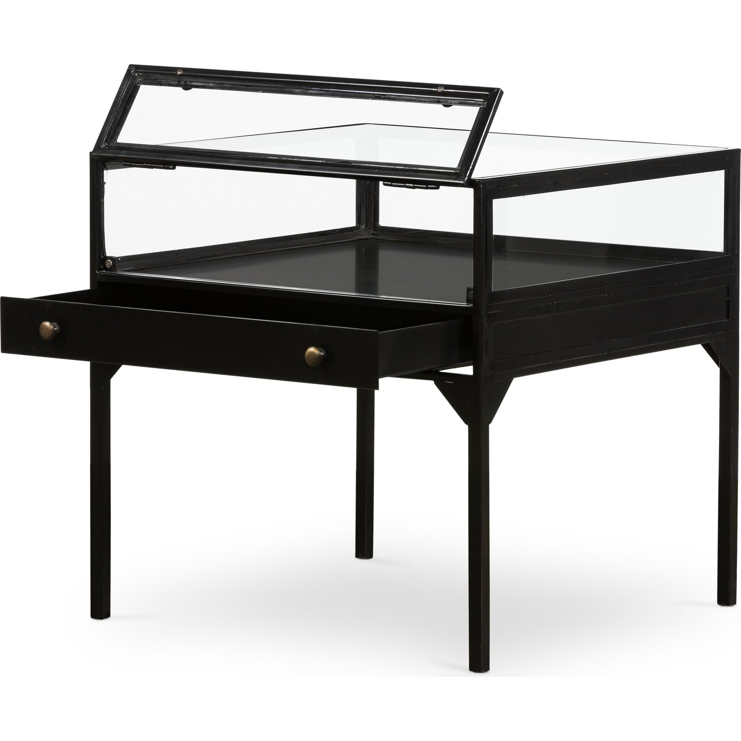 004 SR-369201 | Additional Silo | Shadow Box End Table by Four Hands in black. Made from tempered glass, iron in a modern style.