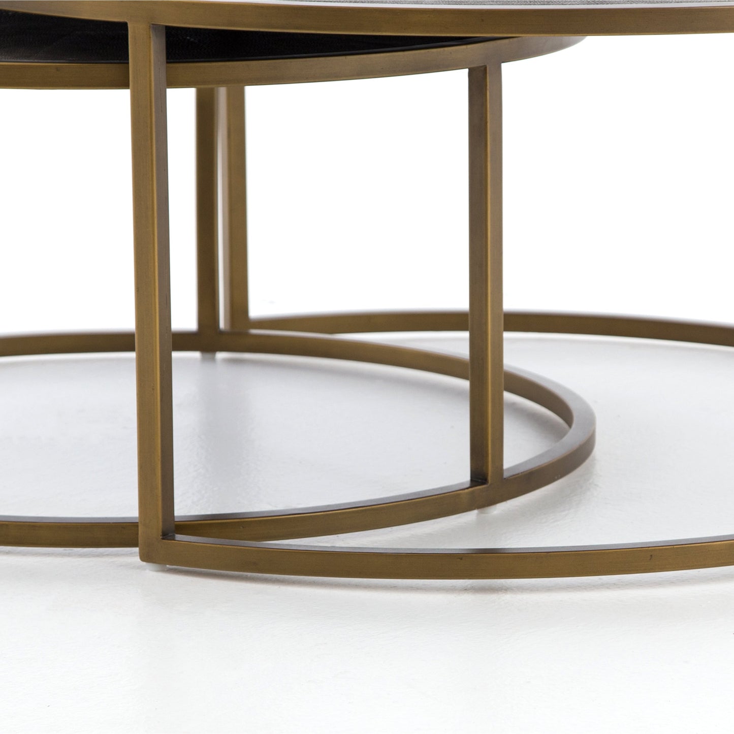 002 S-338940 | Additional Silo | Shagreen Nesting Coffee Table by Four Hands in antique brass, gray shagreen. Made from faux shagreen, iron, engineered hardwood in a transitional style.