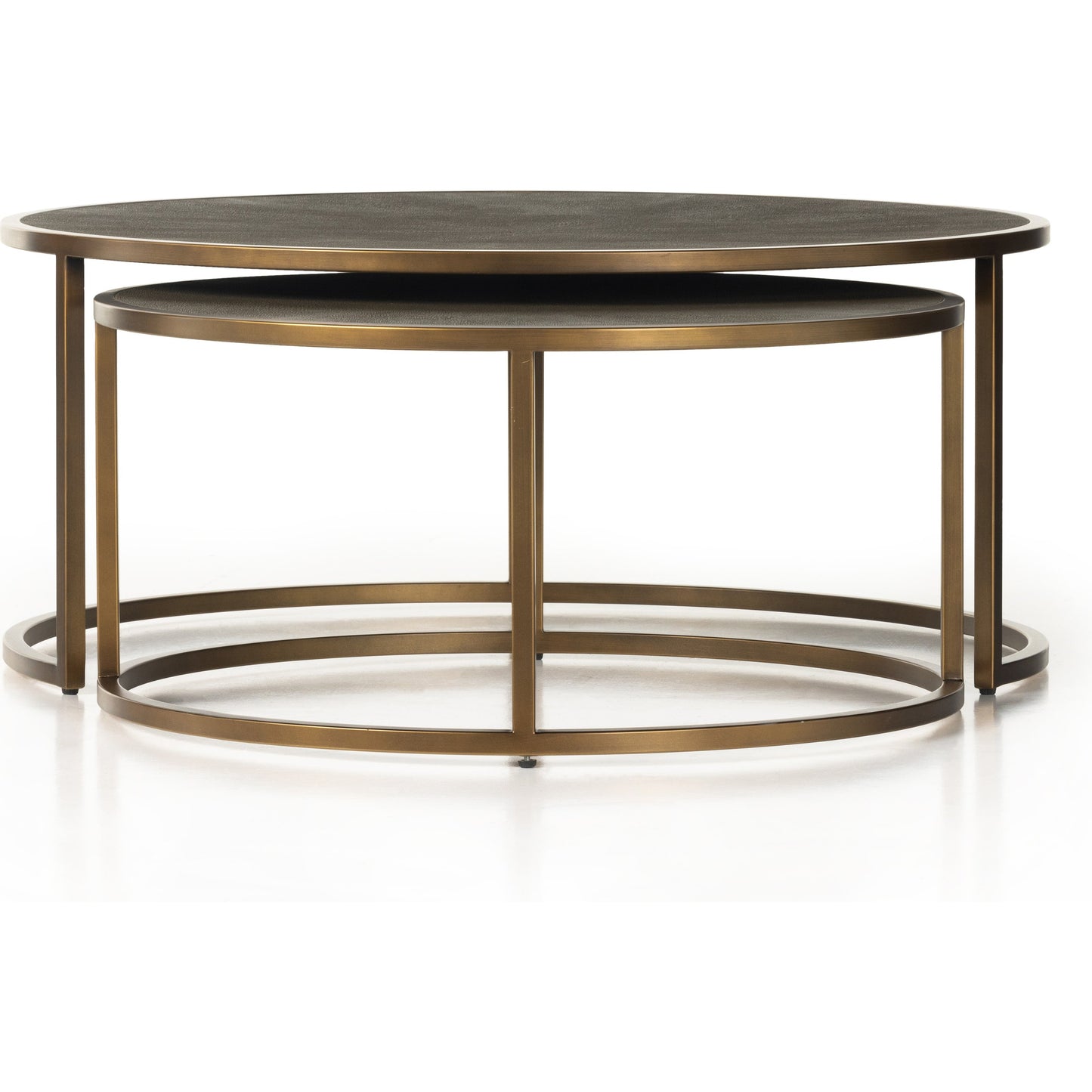 009 S-338940 | Additional Silo | Shagreen Nesting Coffee Table by Four Hands in antique brass, gray shagreen. Made from faux shagreen, iron, engineered hardwood in a transitional style.