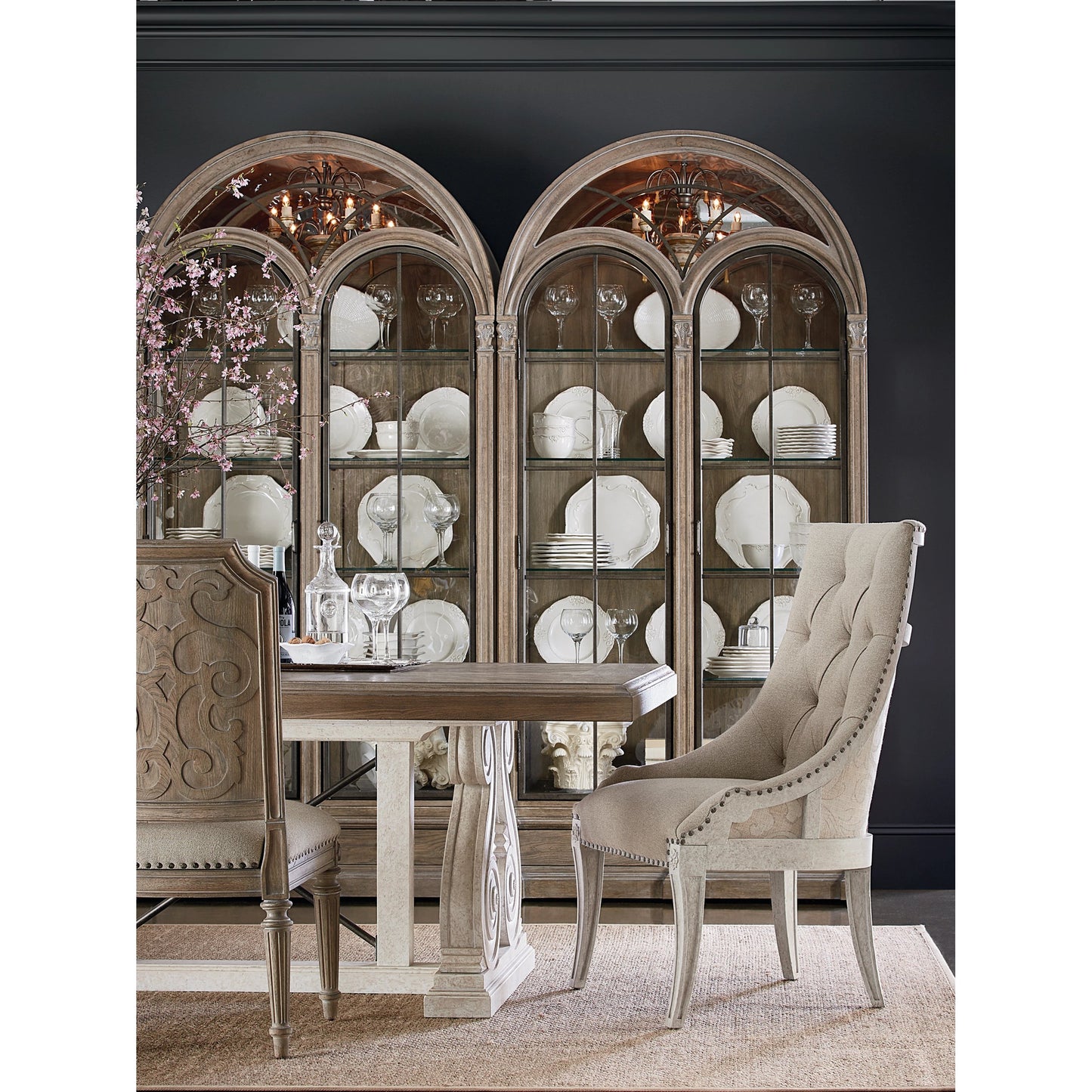010 SR-881760 | Lifestyle | Arch Salvage Pearce Dining Table by A.R.T. Furniture in white and parch. Made from parrawood solids, cathedral elm veneers in a traditional style.