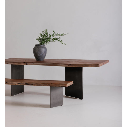 Howell Dining Table by Moe's Home Collection in brown. Made from solid acacia, iron legs in a modern style.